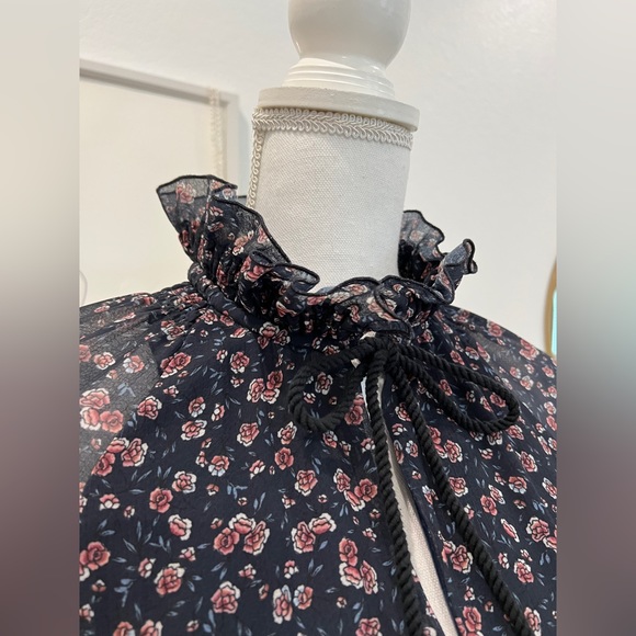 See By Chloe Navy Floral Rose Printed Chiffon Long Sleeve Dress - Picture 6 of 11